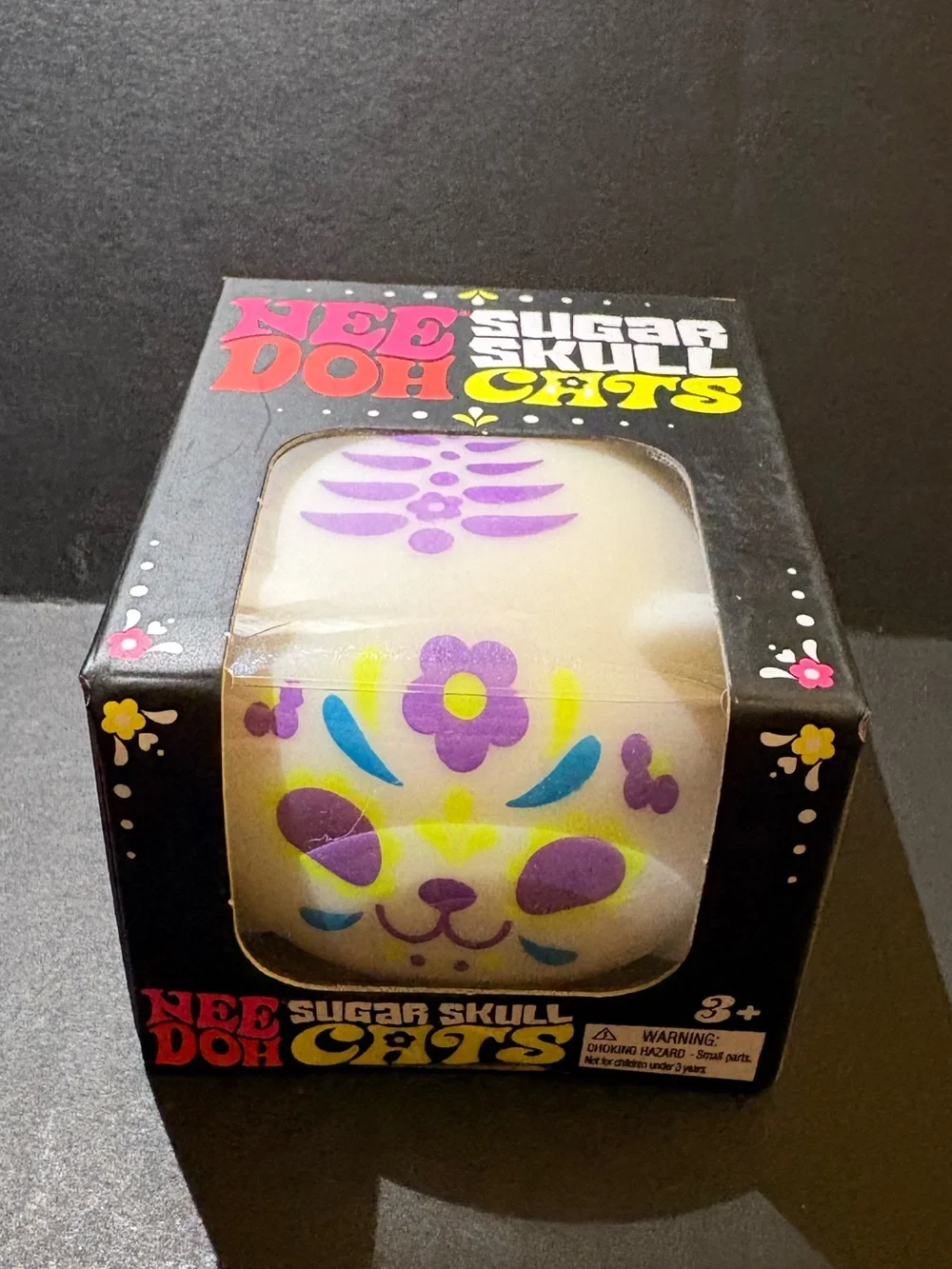 NeeDoh Sugar Skull Cat  - White with Purple & Yellow Accents